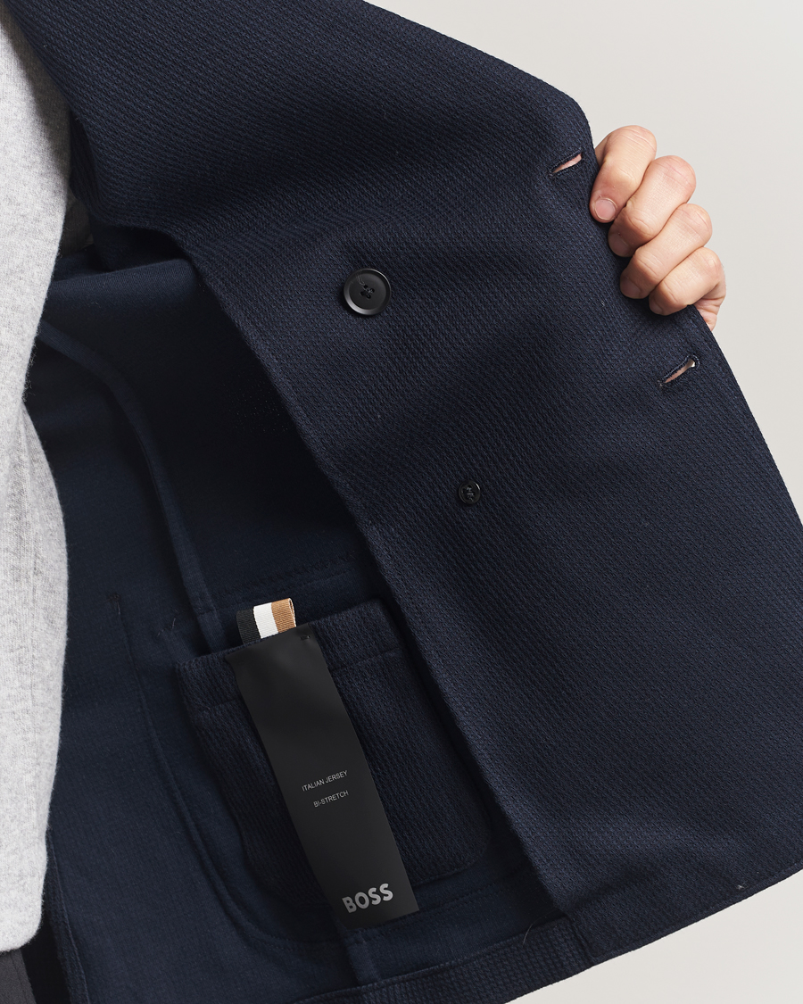 Uomini | Blazers | BOSS BLACK | Hanry Jersey Double Breasted Blazer Dark Blue