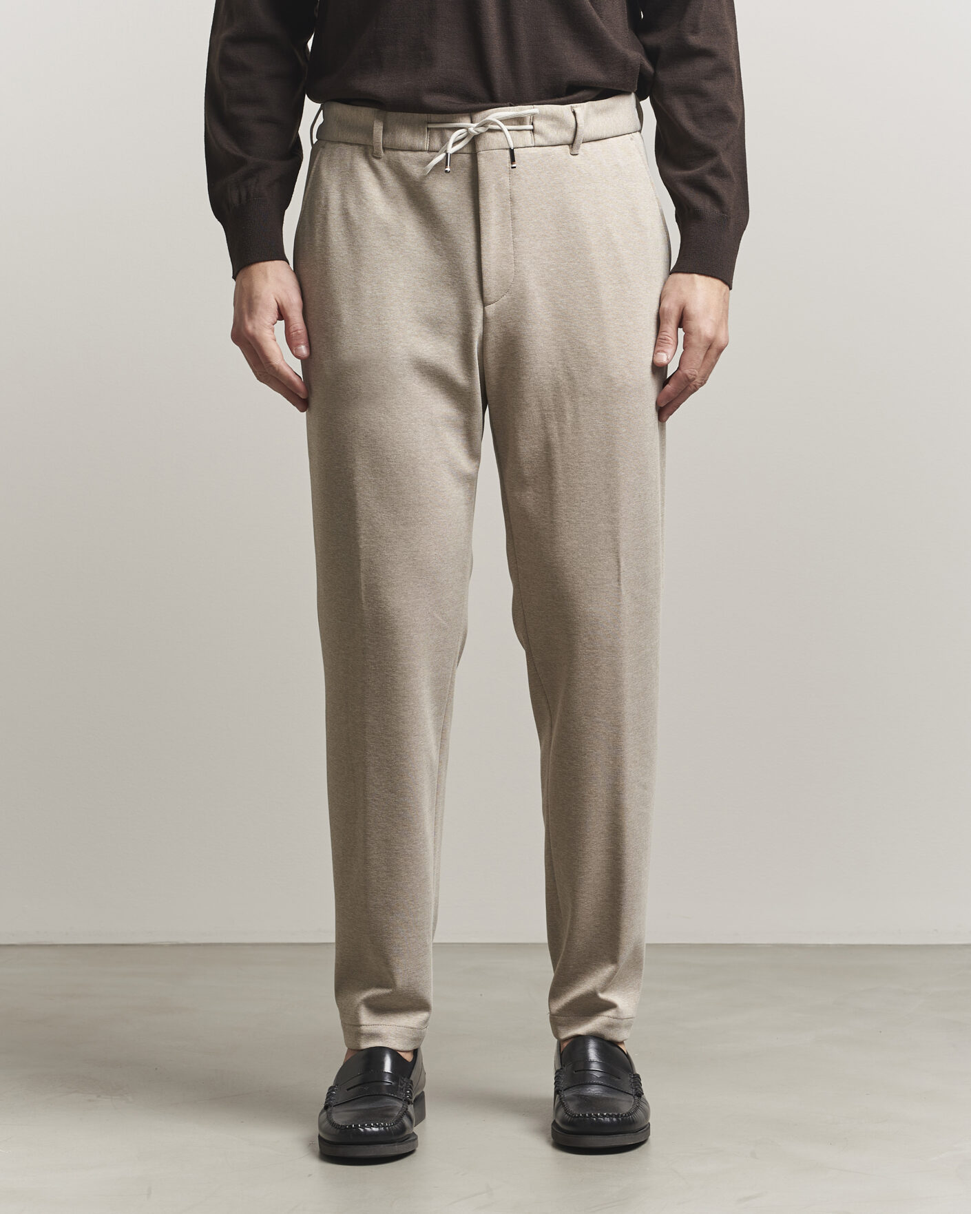 Uomini | Pantaloni | BOSS BLACK | Perin Jersey Drawstring Trousers Dark Beige
