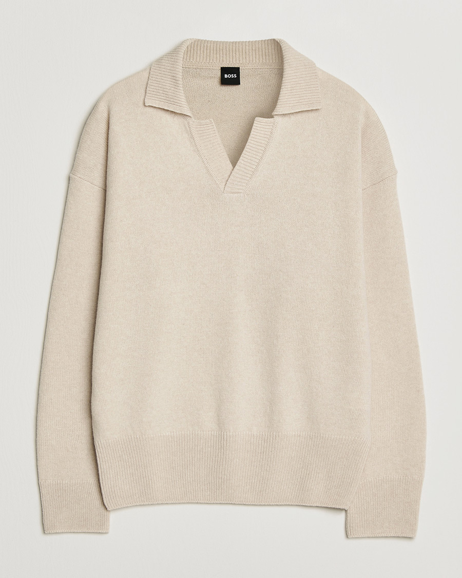 Uomini | Maglieria | BOSS BLACK | Ucari Wool Knitted Polo Open White