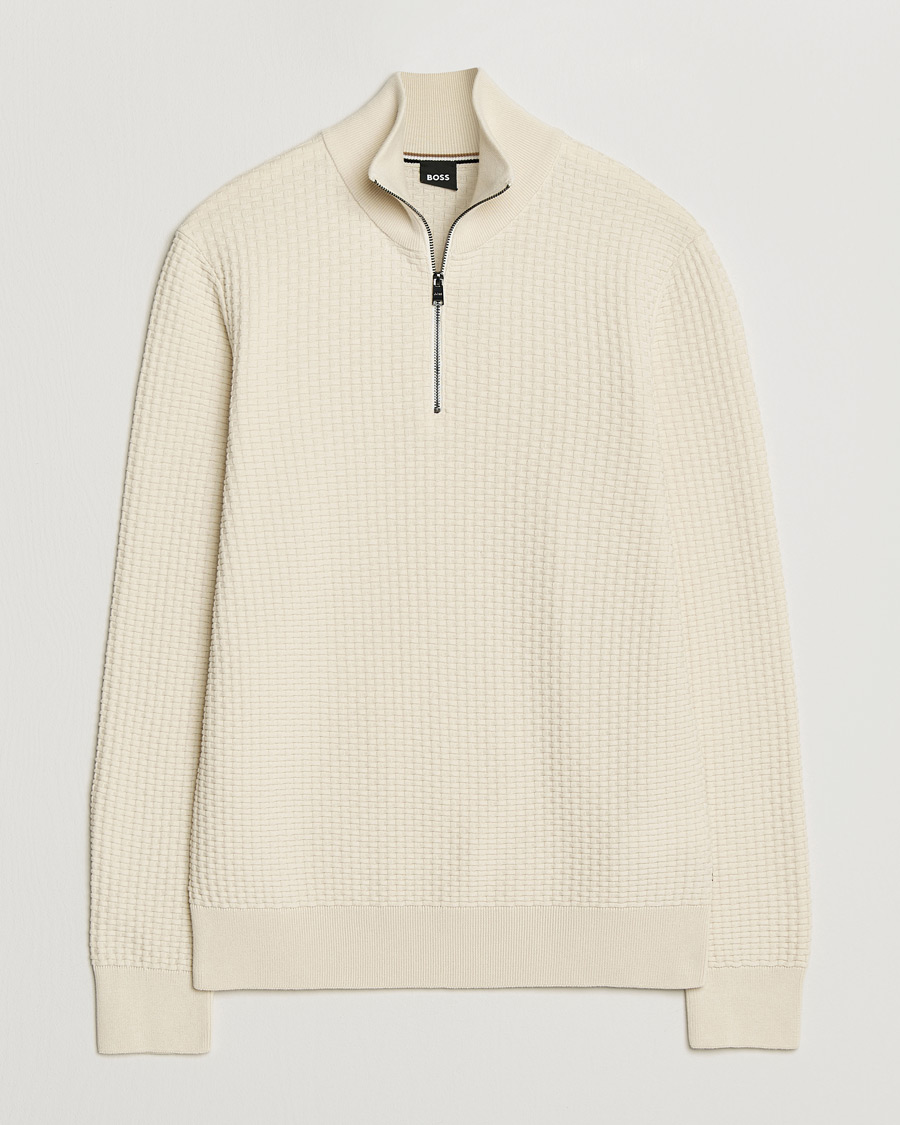 Uomini | Maglieria | BOSS BLACK | Ulicio Structured Knitted Half Zip Open White