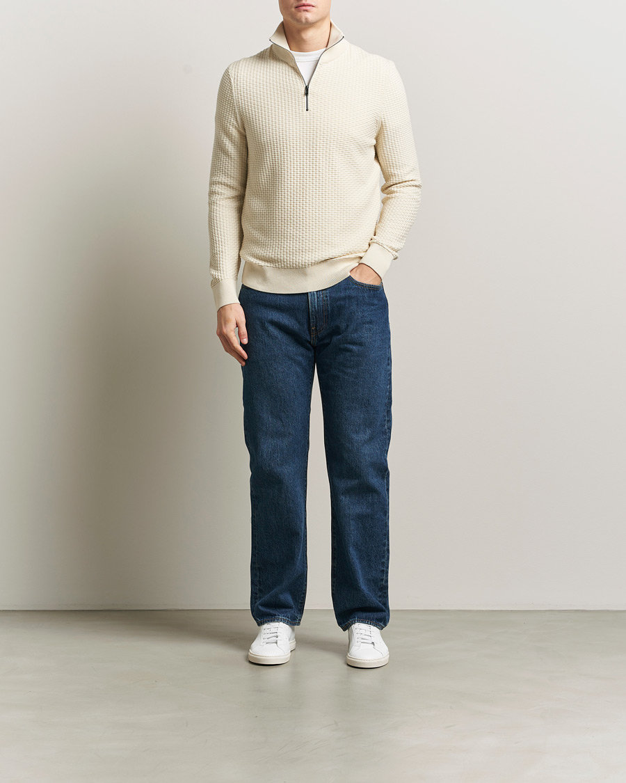 Uomini | Maglieria | BOSS BLACK | Ulicio Structured Knitted Half Zip Open White
