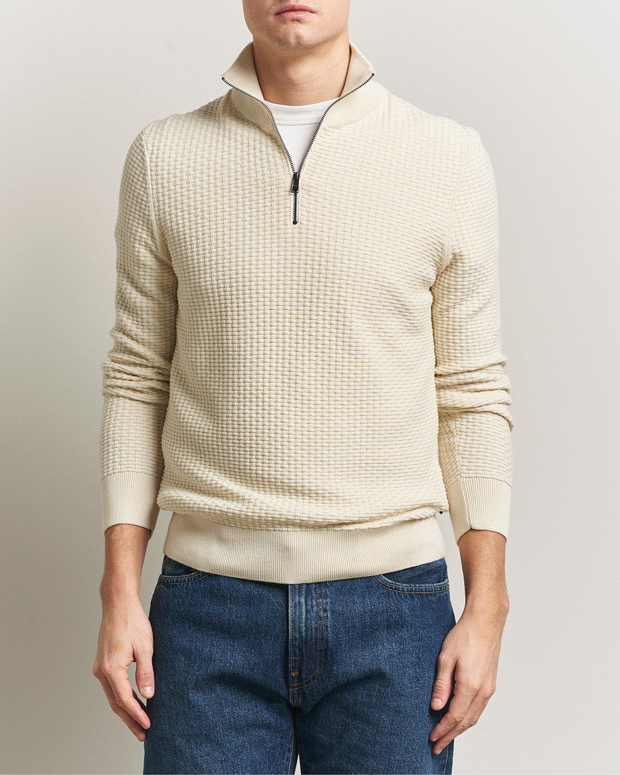Uomini | Maglieria | BOSS BLACK | Ulicio Structured Knitted Half Zip Open White
