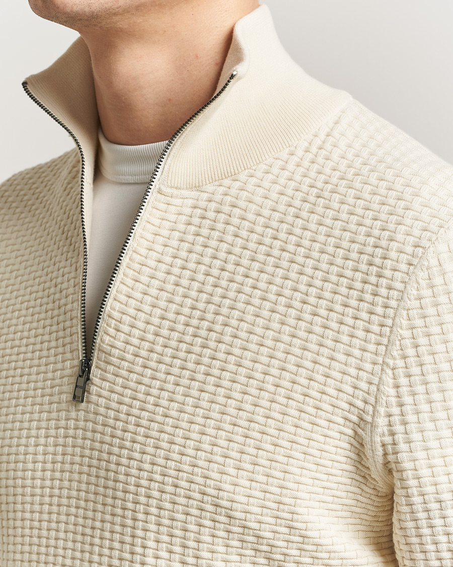 Uomini | Maglieria | BOSS BLACK | Ulicio Structured Knitted Half Zip Open White