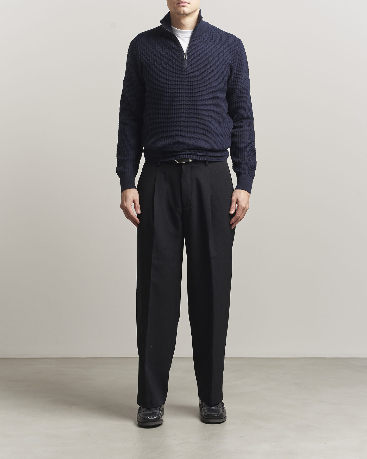 Uomini | Maglieria | BOSS BLACK | Ulicio Structured Knitted Half Zip Dark Blue