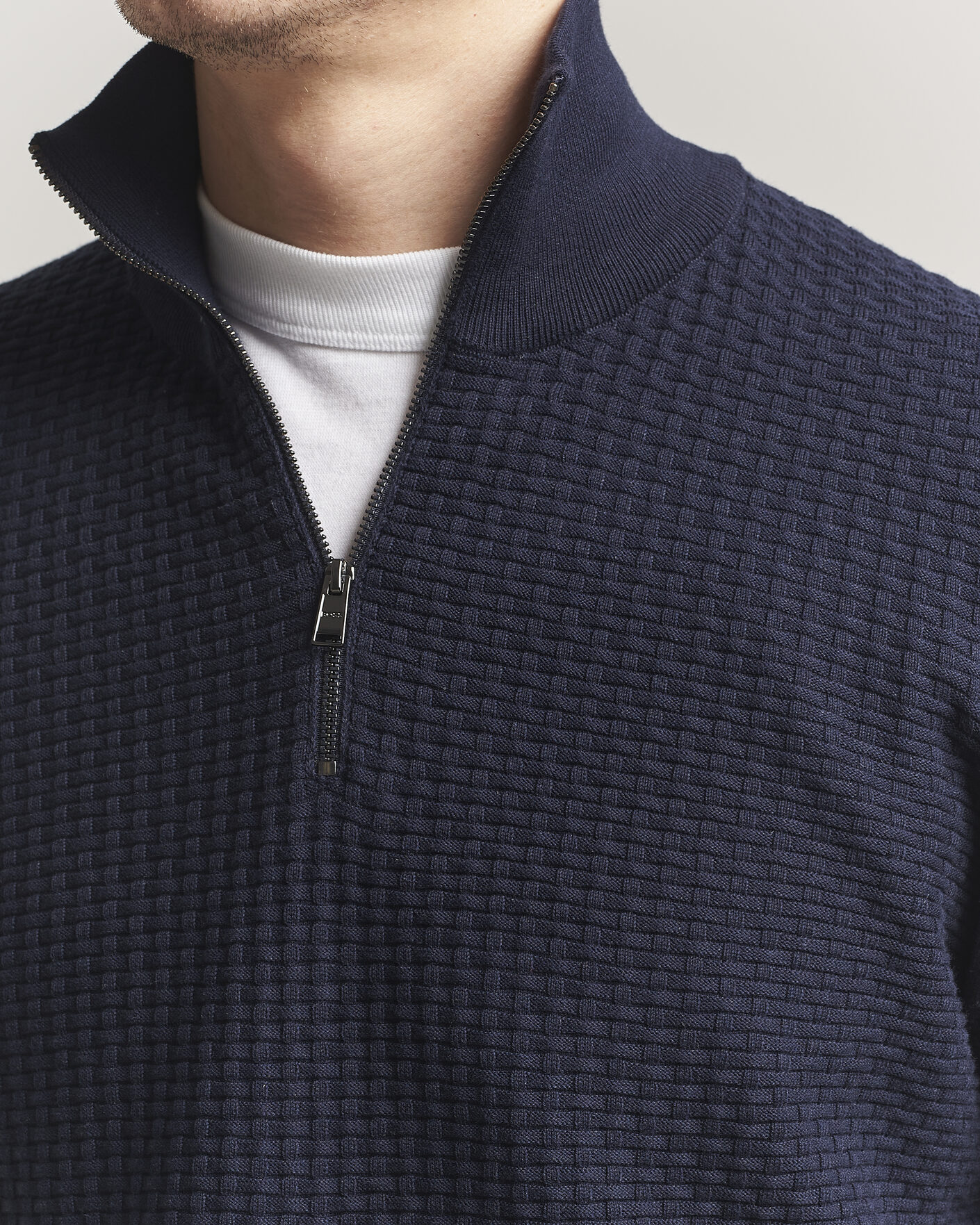 Uomini | Maglieria | BOSS BLACK | Ulicio Structured Knitted Half Zip Dark Blue