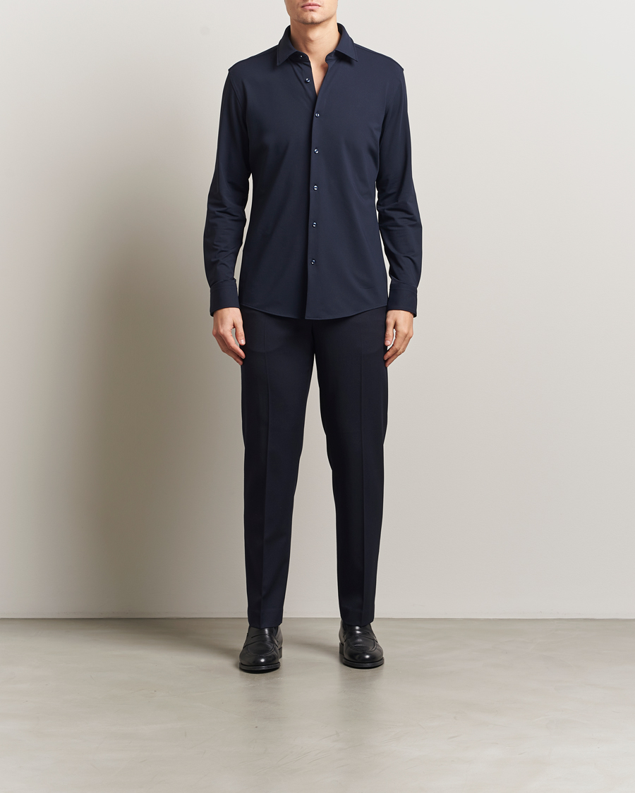 Uomini | Camicie | BOSS BLACK | Hank Structured Jersey Shirt Dark Blue
