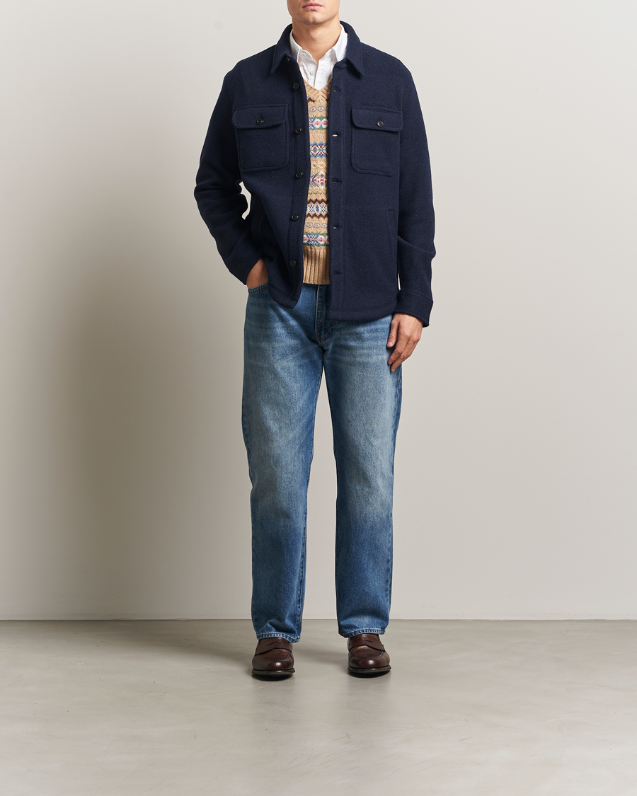 Uomini | Camicie | Polo Ralph Lauren | Brushed Double Knitted Overshirt Worth Navy Heather