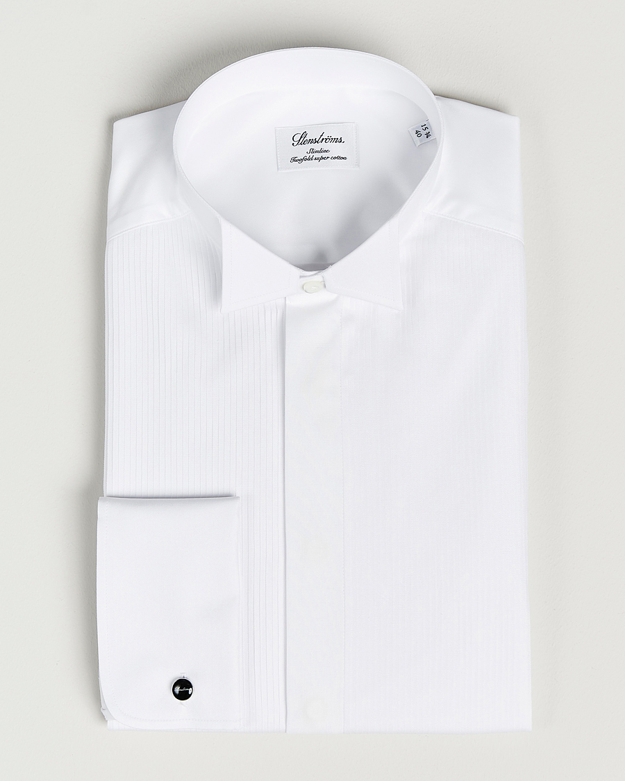 Uomini | Camicie | Stenströms | Slimline Stand Up Collar Plissè Shirt White