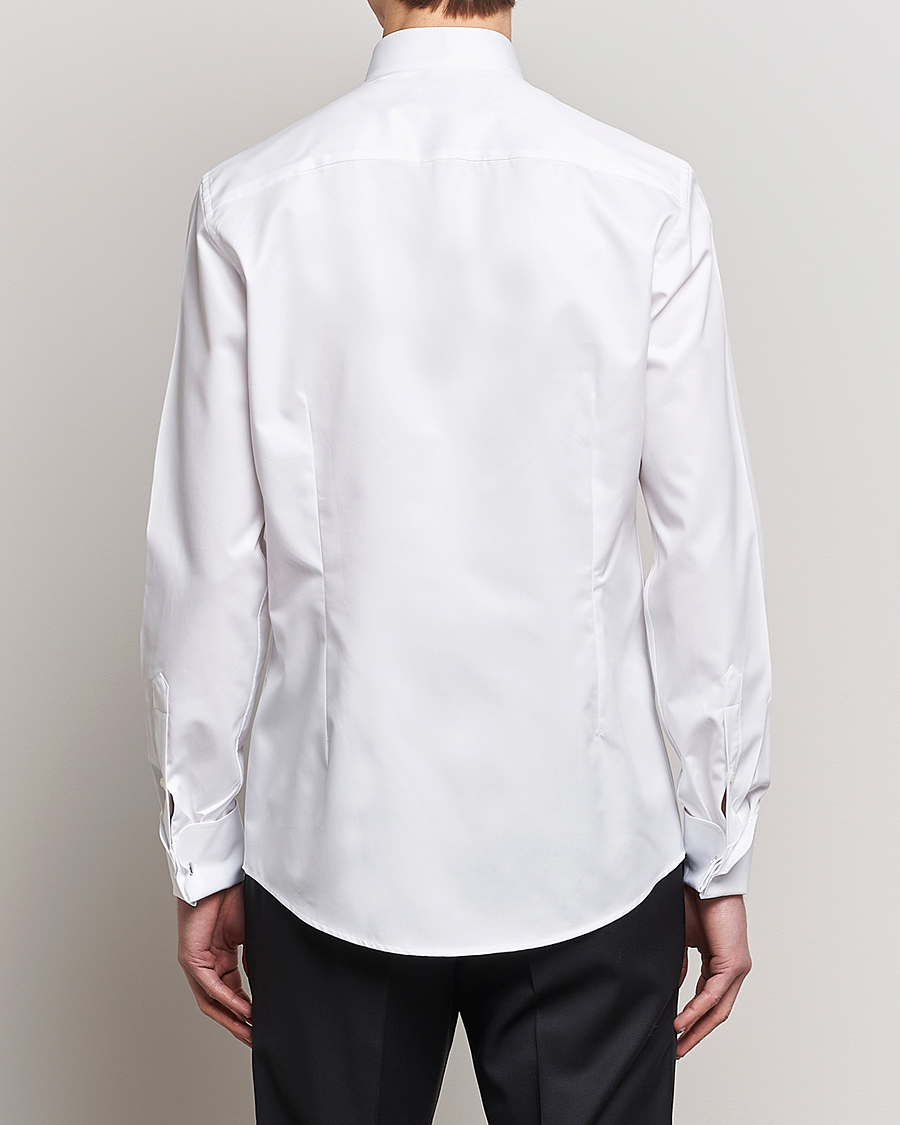 Uomini | Camicie | Stenströms | Slimline Stand Up Collar Plissè Shirt White