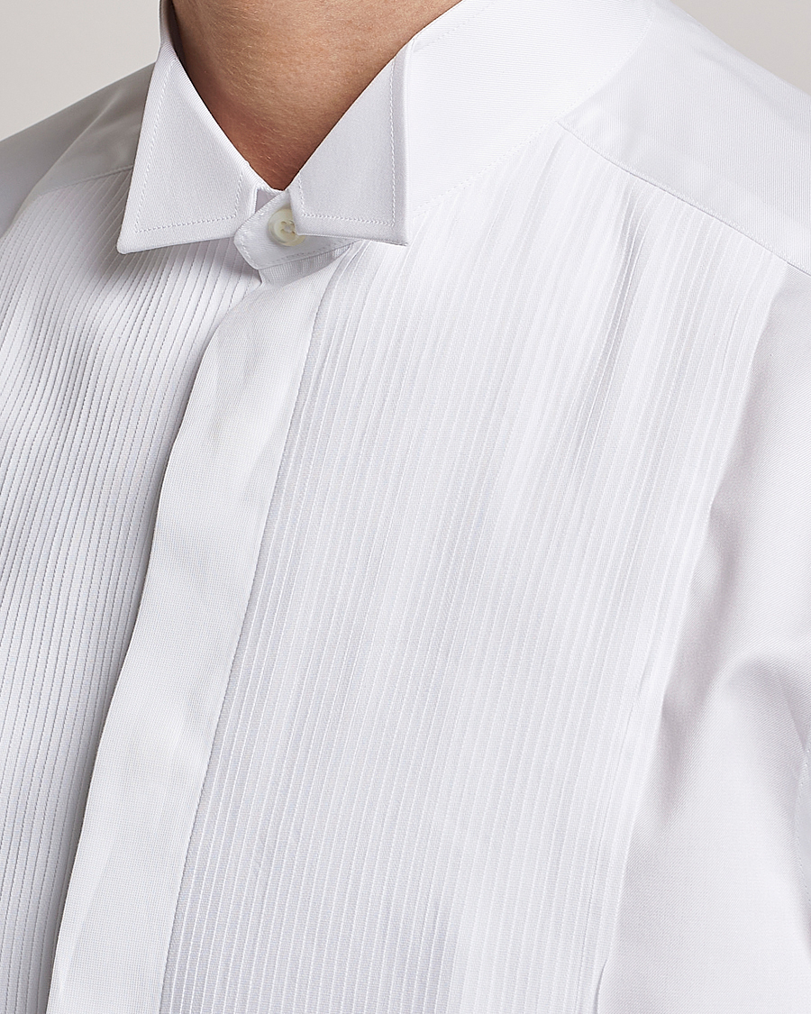Uomini | Camicie | Stenströms | Slimline Stand Up Collar Plissè Shirt White