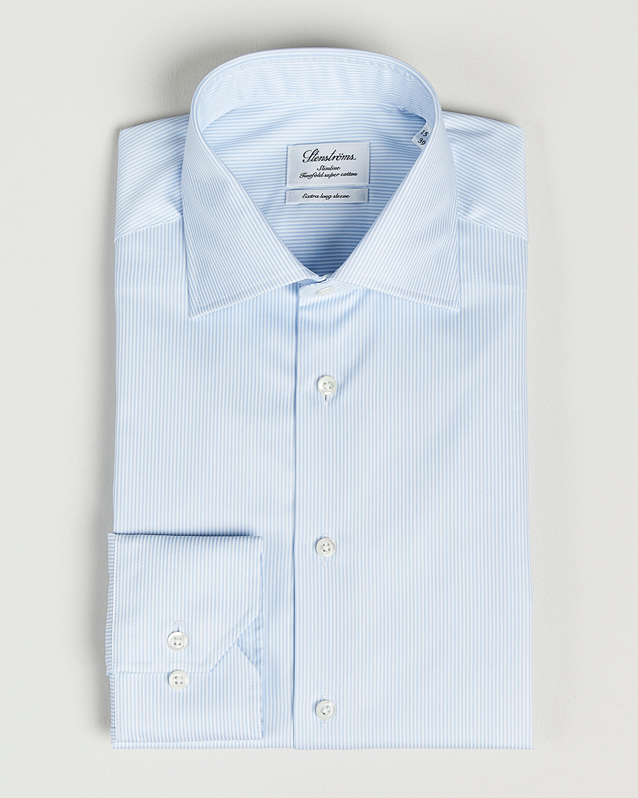Uomini | Camicie | Stenströms | Slimline X-Long Sleeve Shirt White/Blue