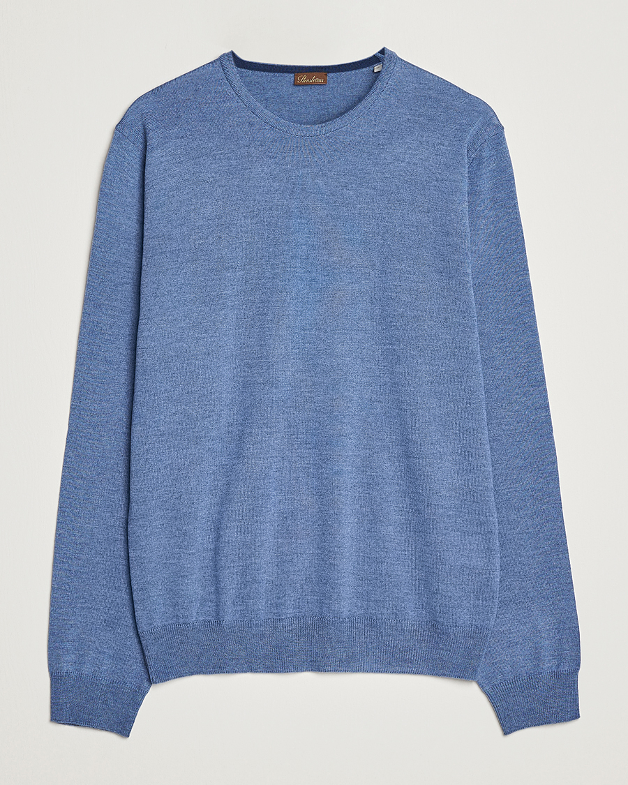 Uomini | Maglieria | Stenströms | Merino Patch Crew Neck Blue/Blue