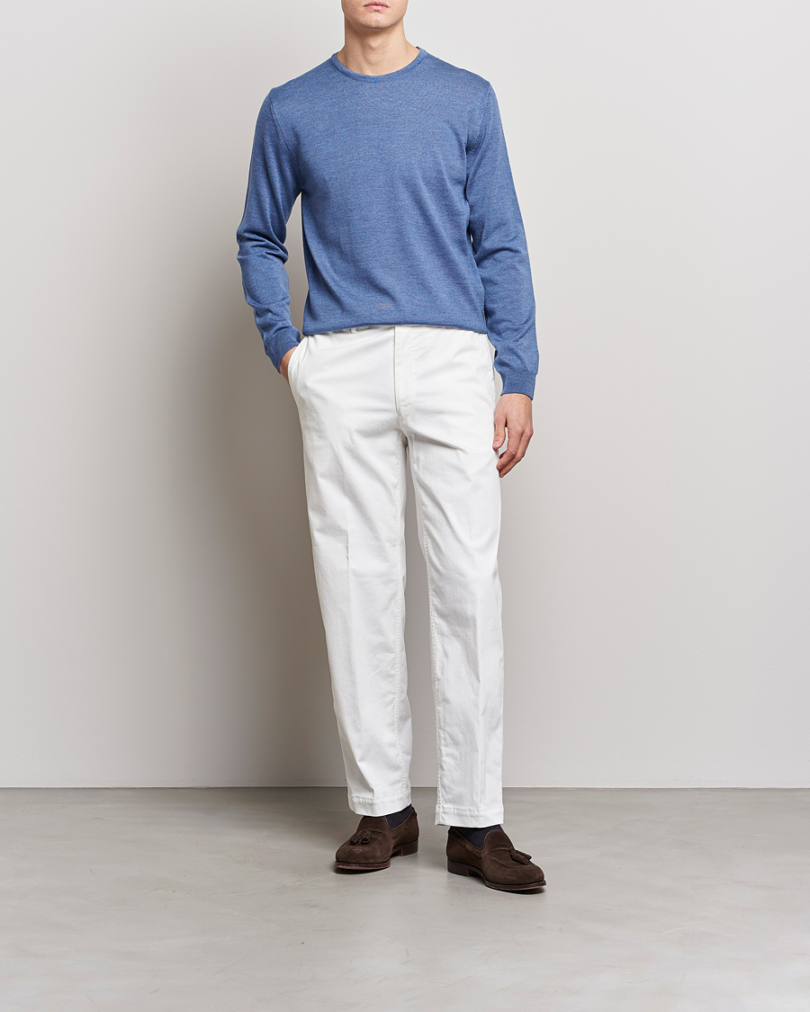 Uomini | Maglieria | Stenströms | Merino Patch Crew Neck Blue/Blue