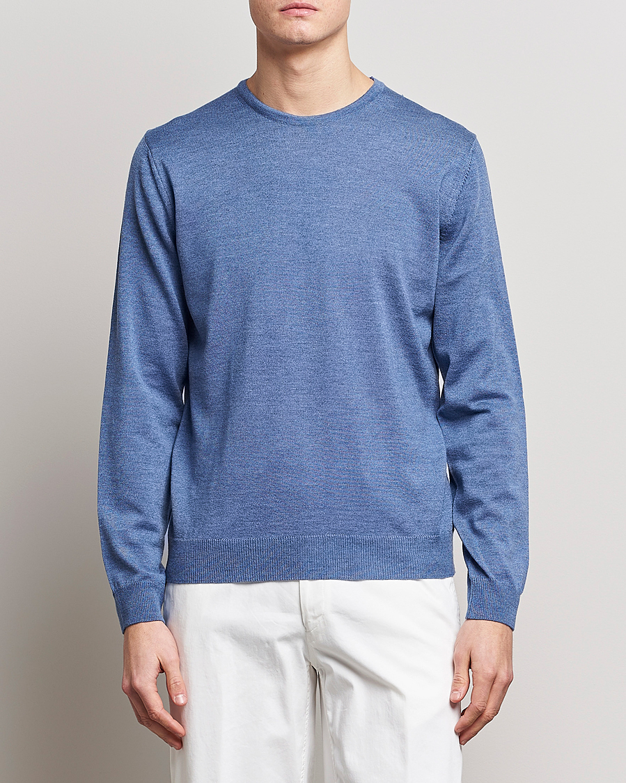 Uomini | Maglieria | Stenströms | Merino Patch Crew Neck Blue/Blue