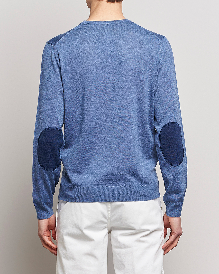 Uomini | Maglieria | Stenströms | Merino Patch Crew Neck Blue/Blue