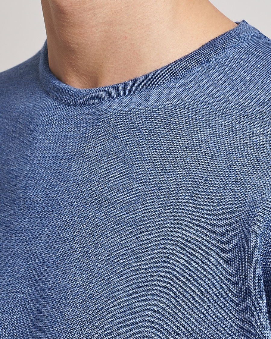 Uomini | Maglieria | Stenströms | Merino Patch Crew Neck Blue/Blue