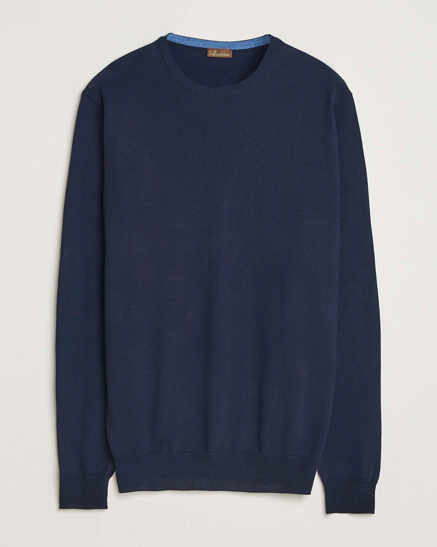 Uomini | Maglieria | Stenströms | Merino Patch Crew Neck Navy/Blue