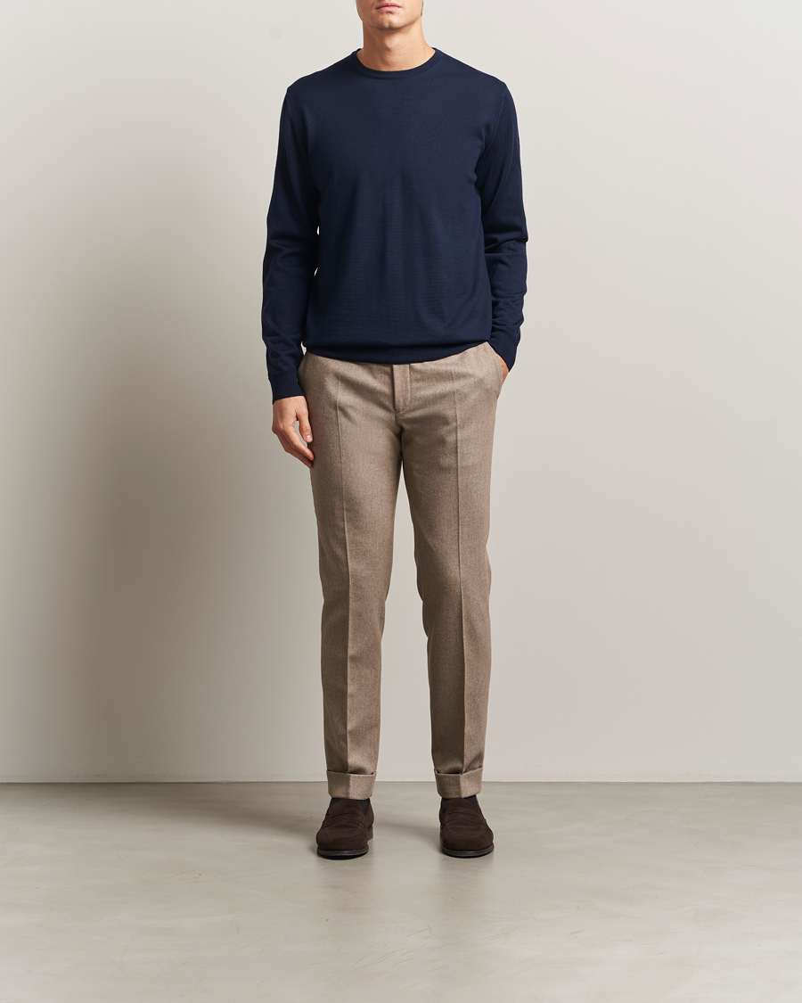 Uomini | Maglieria | Stenströms | Merino Patch Crew Neck Navy/Blue