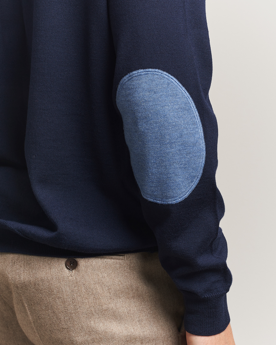 Uomini | Maglieria | Stenströms | Merino Patch Crew Neck Navy/Blue