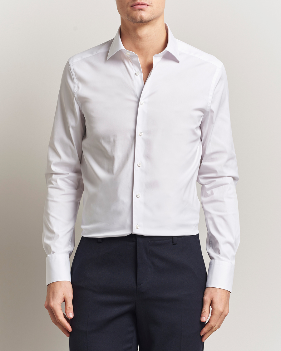 Uomini | Camicie | Stenströms | Slimline Cotton Stretch Shirt White