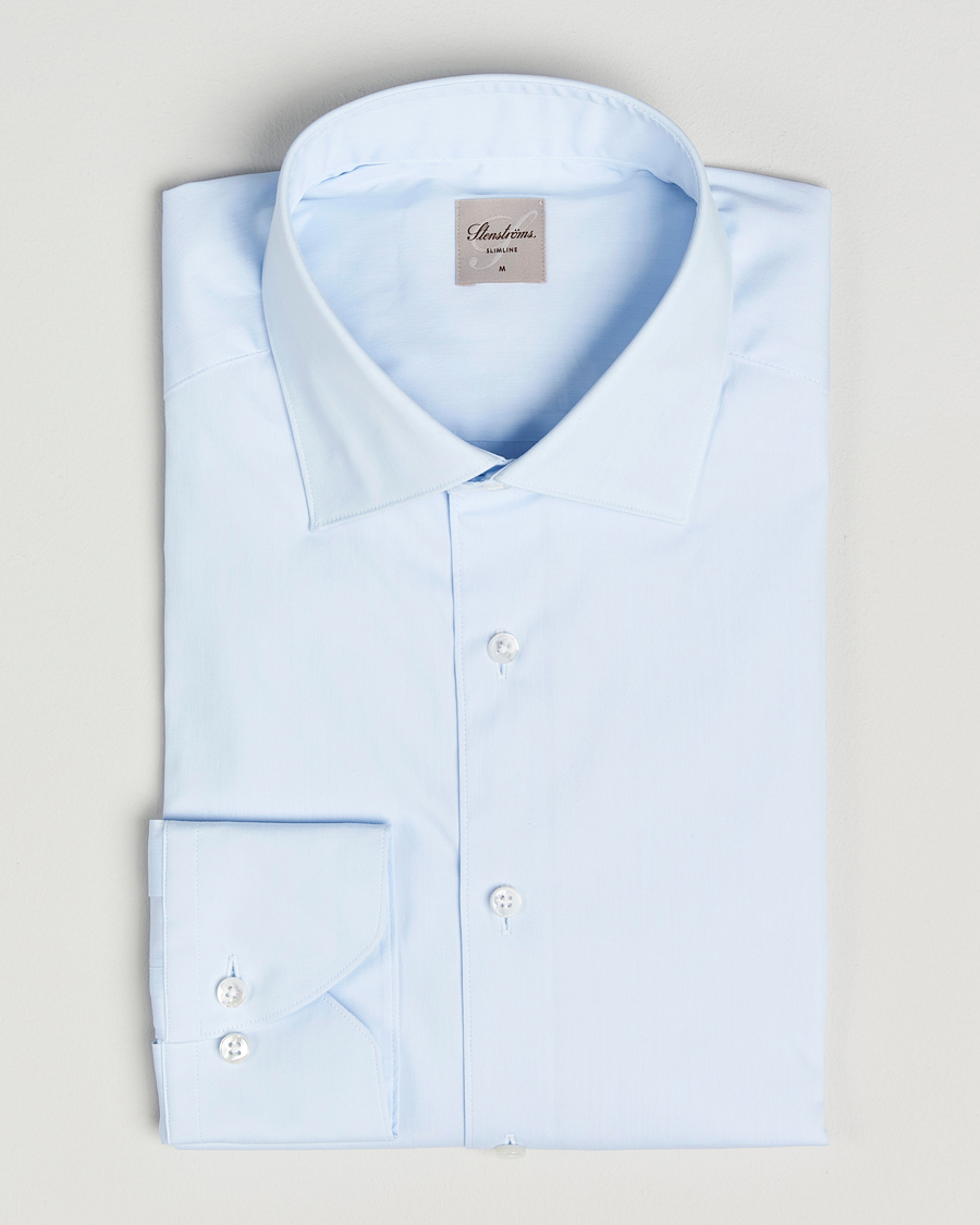 Uomini | Camicie | Stenströms | Slimline Cotton Stretch Shirt Light Blue