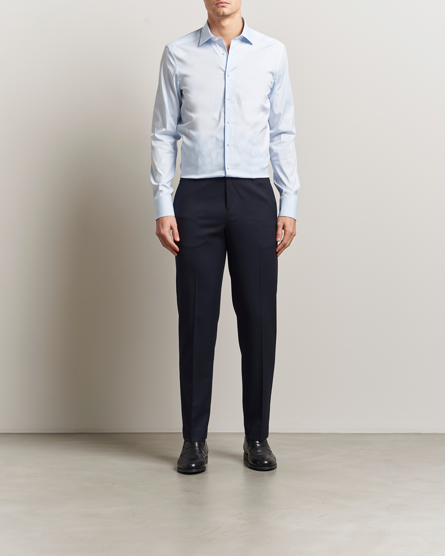 Uomini | Camicie | Stenströms | Slimline Cotton Stretch Shirt Light Blue
