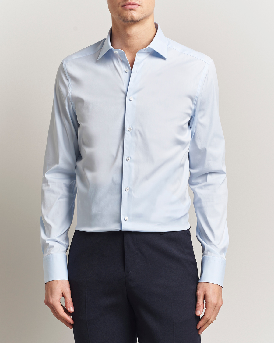 Uomini | Camicie | Stenströms | Slimline Cotton Stretch Shirt Light Blue