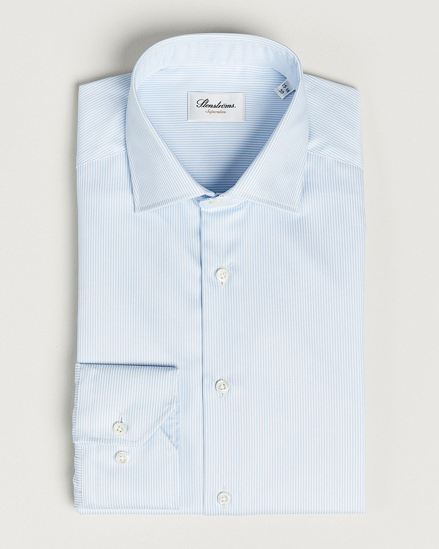 Uomini | Camicie | Stenströms | Superslim Cotton Twill Striped Shirt Blue/White