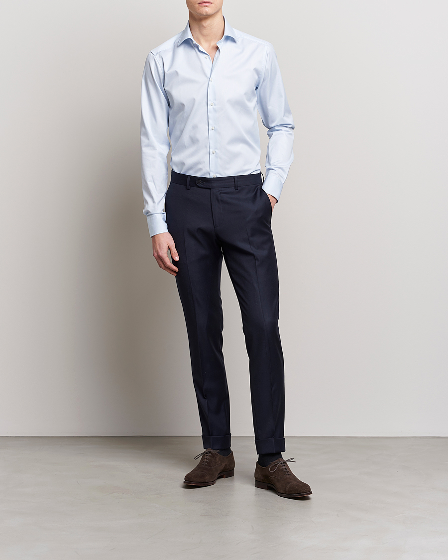 Uomini | Camicie | Stenströms | Superslim Cotton Twill Striped Shirt Blue/White