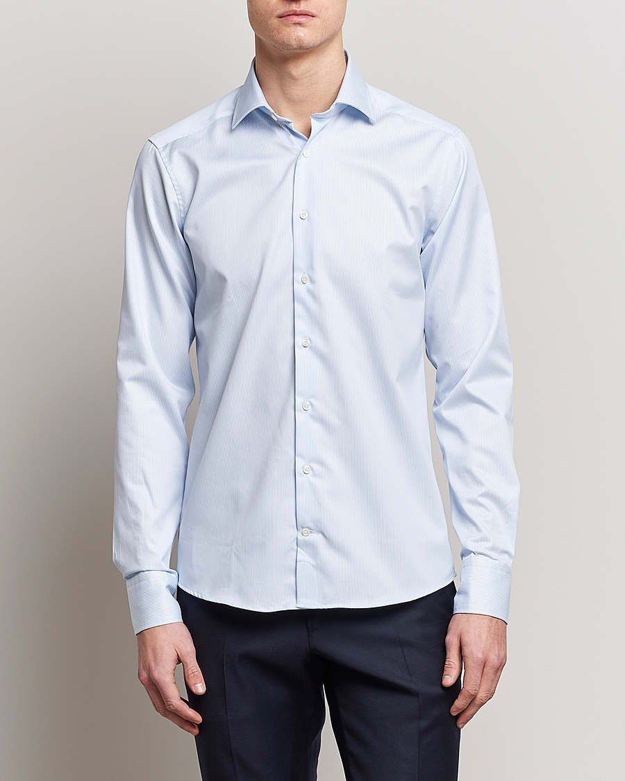 Uomini | Camicie | Stenströms | Superslim Cotton Twill Striped Shirt Blue/White