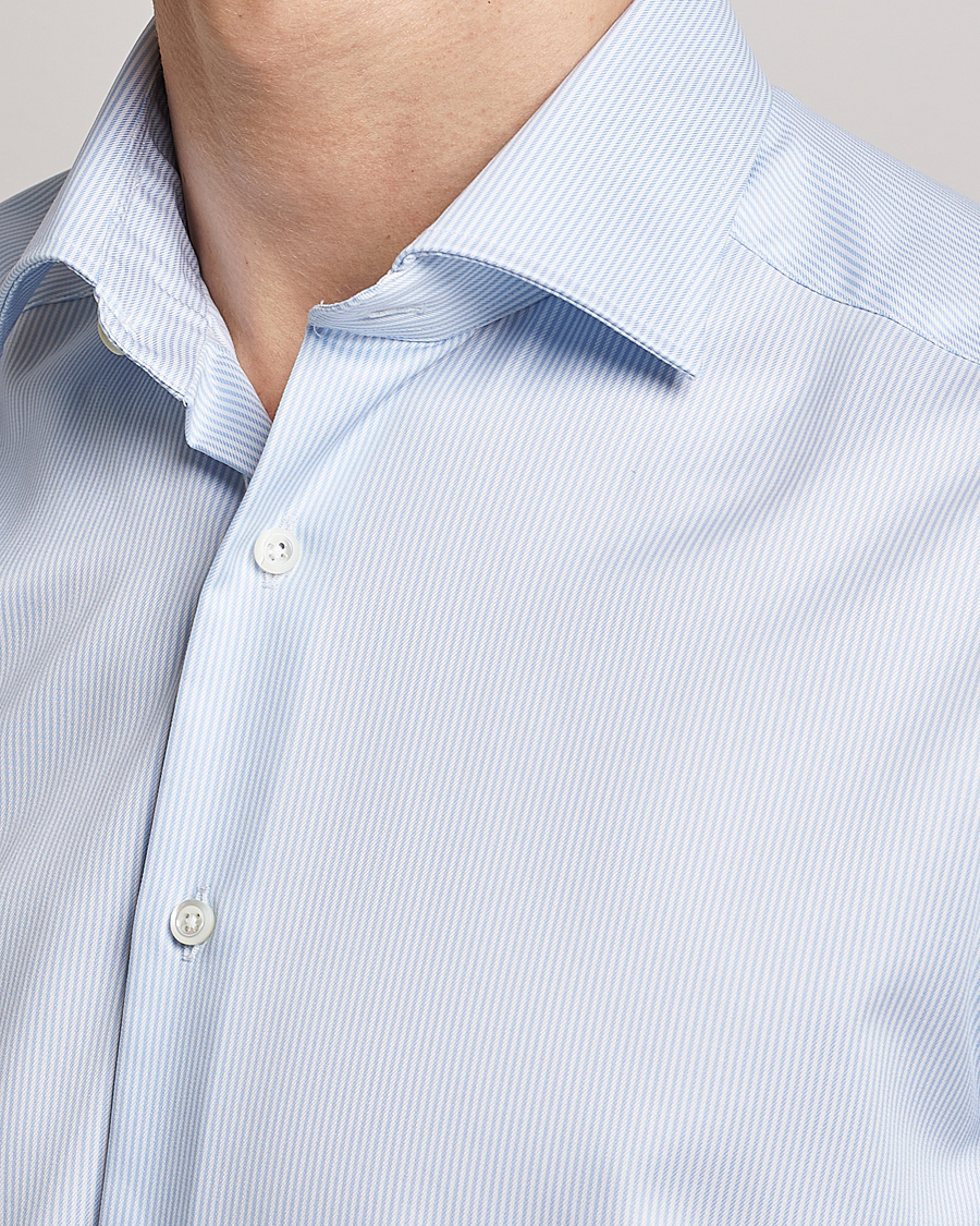 Uomini | Camicie | Stenströms | Superslim Cotton Twill Striped Shirt Blue/White