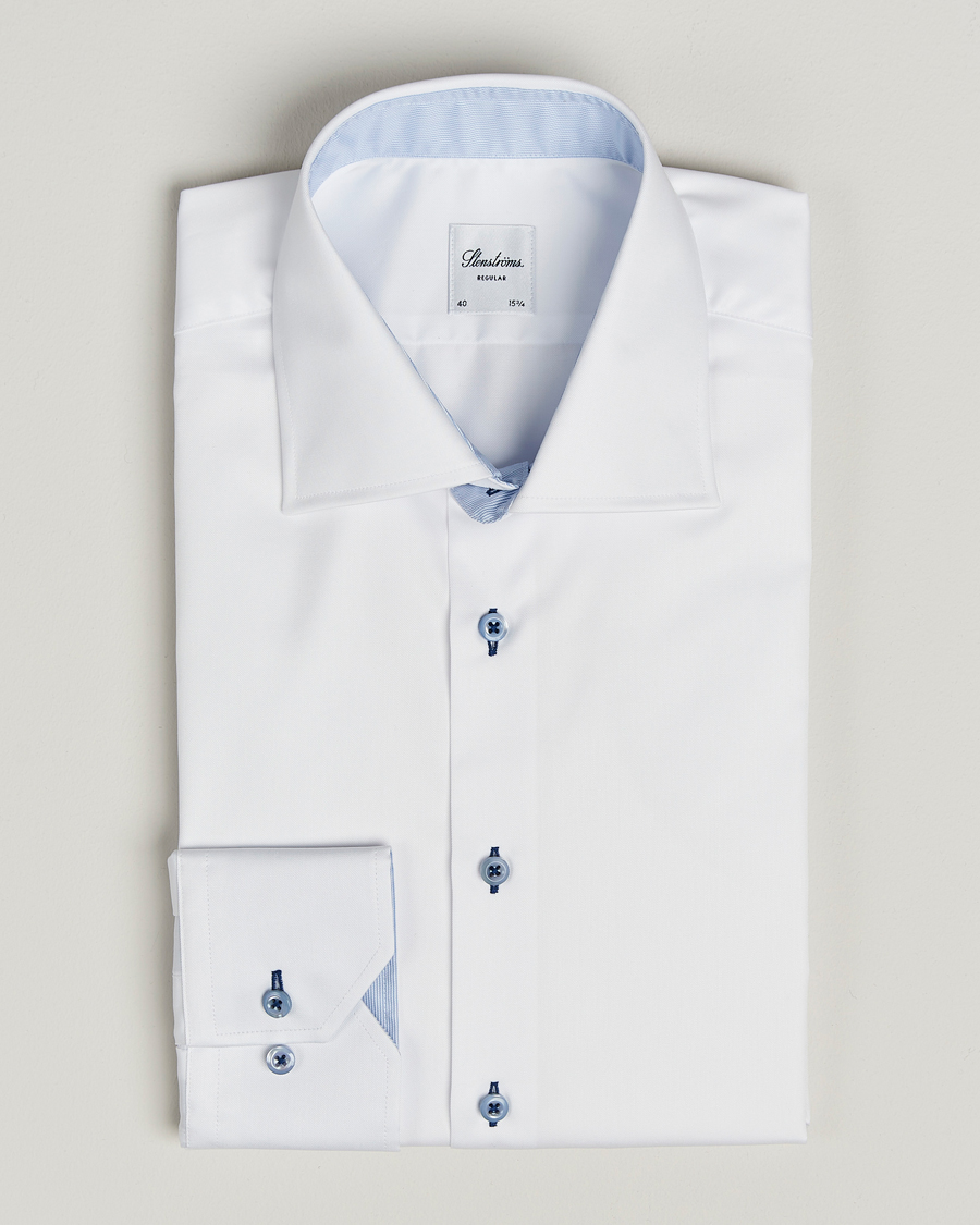 Uomini | Camicie | Stenströms | Regular Fit Contrast Cut Away Shirt White