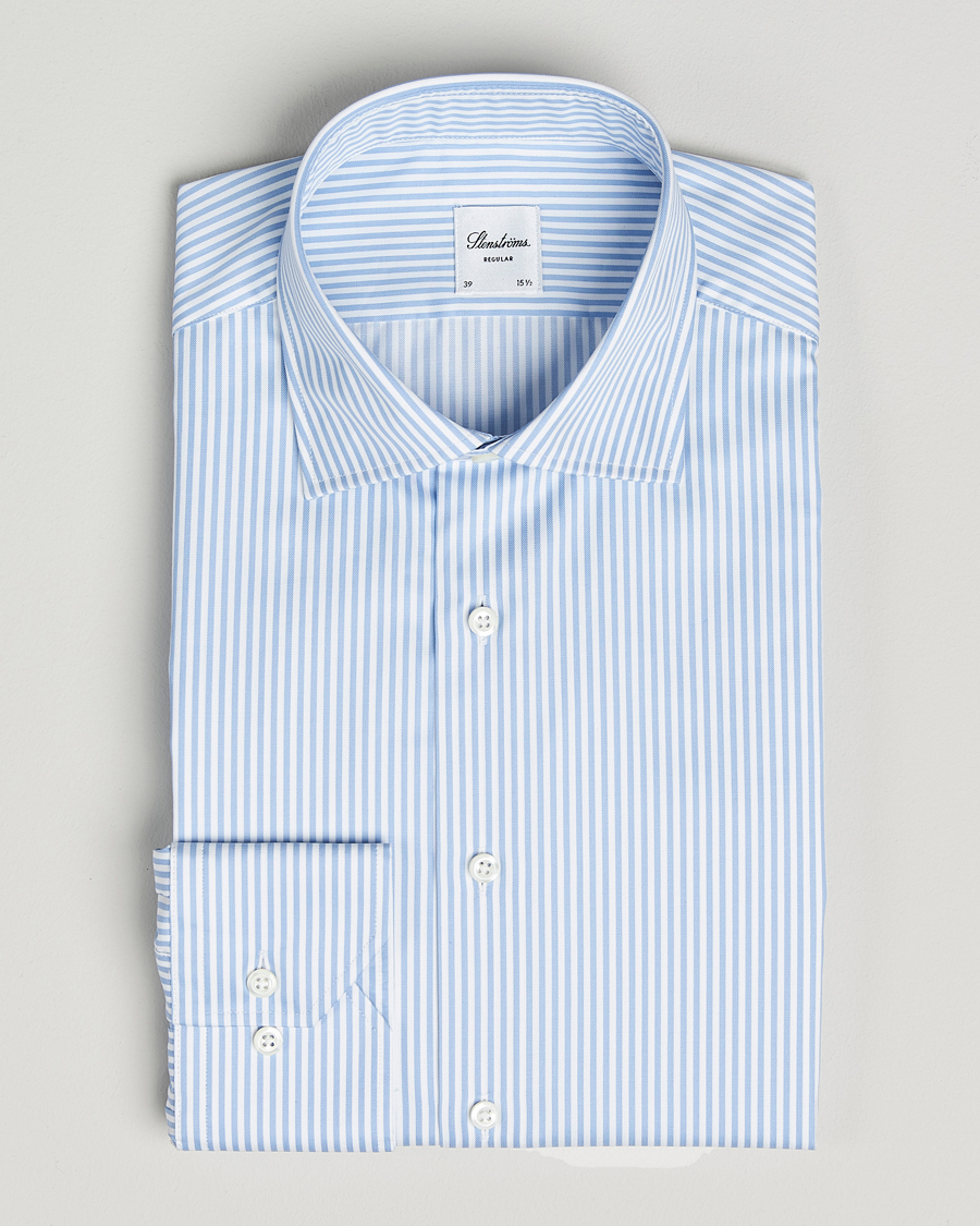 Uomini | Camicie | Stenströms | Regular Fit Striped Cut Away Shirt Blue/White
