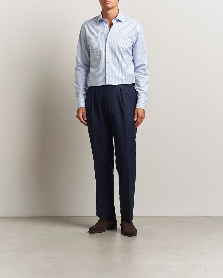 Uomini | Camicie | Stenströms | Regular Fit Striped Cut Away Shirt Blue/White