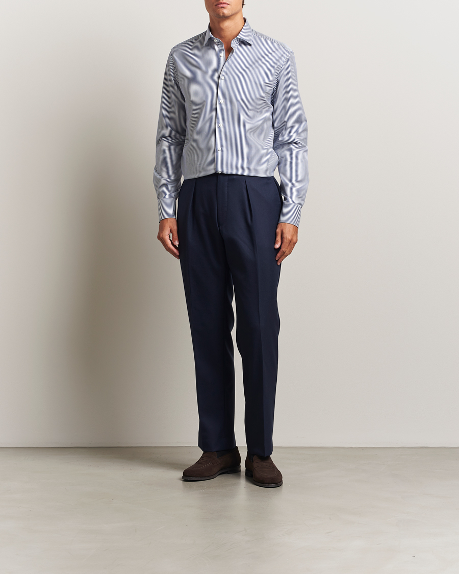 Uomini | Camicie | Stenströms | Regular Fit Striped Cut Away Shirt White/Blue