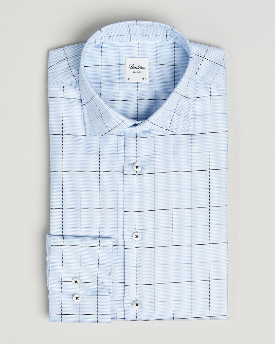 Uomini | Camicie | Stenströms | Regular Fit Cut Away Windowpane Shirt Blue
