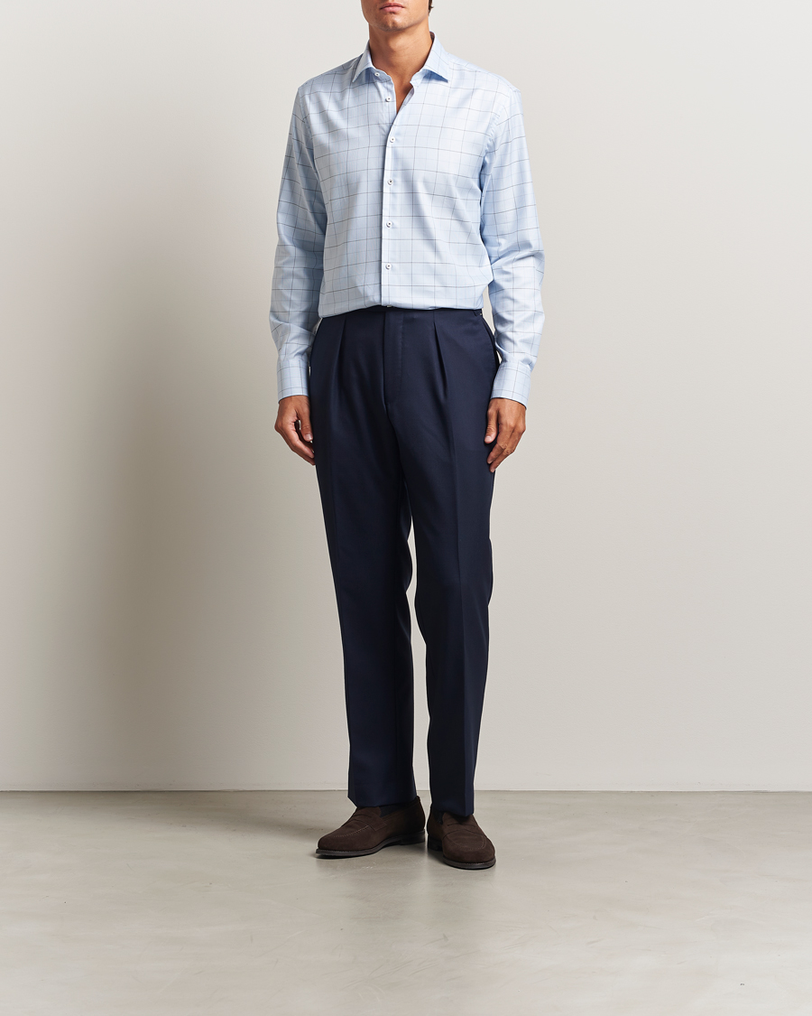Uomini | Camicie | Stenströms | Regular Fit Cut Away Windowpane Shirt Blue