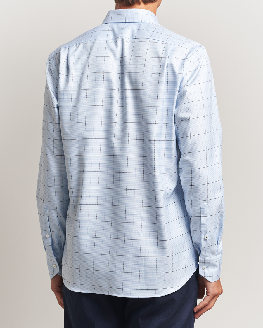 Uomini | Camicie | Stenströms | Regular Fit Cut Away Windowpane Shirt Blue