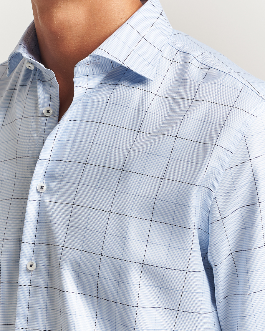Uomini | Camicie | Stenströms | Regular Fit Cut Away Windowpane Shirt Blue