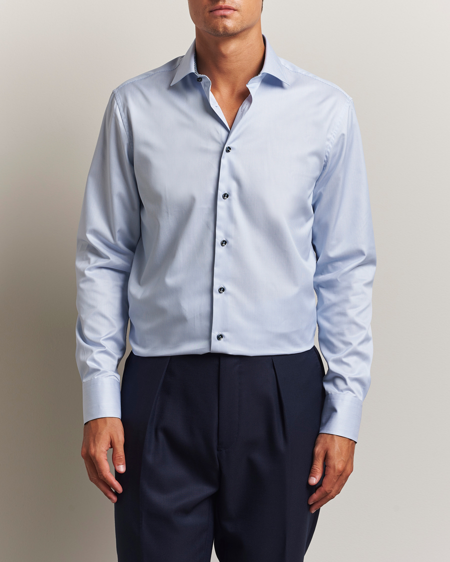 Uomini | Camicie | Stenströms | Regular Fit Contrast Cotton Shirt White/Blue