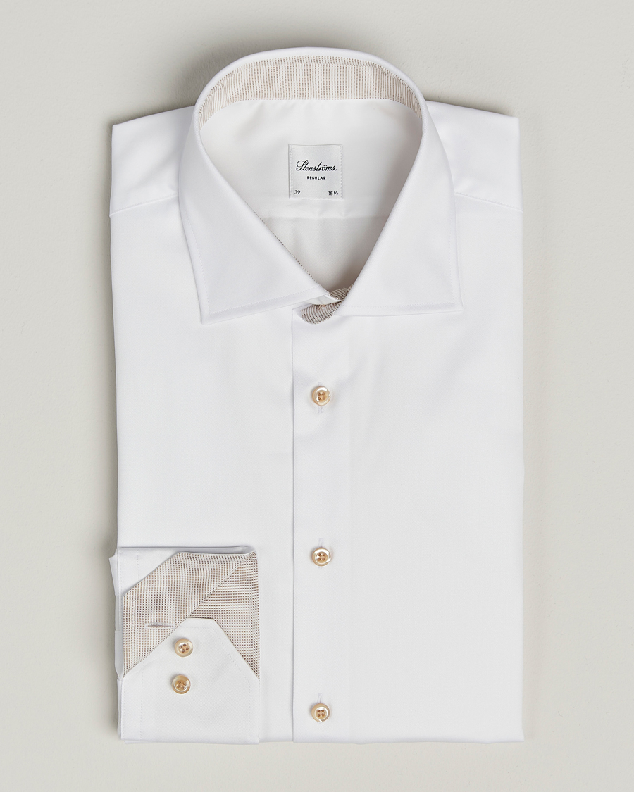 Uomini | Camicie | Stenströms | Regular Fit Contrast Cotton Shirt White