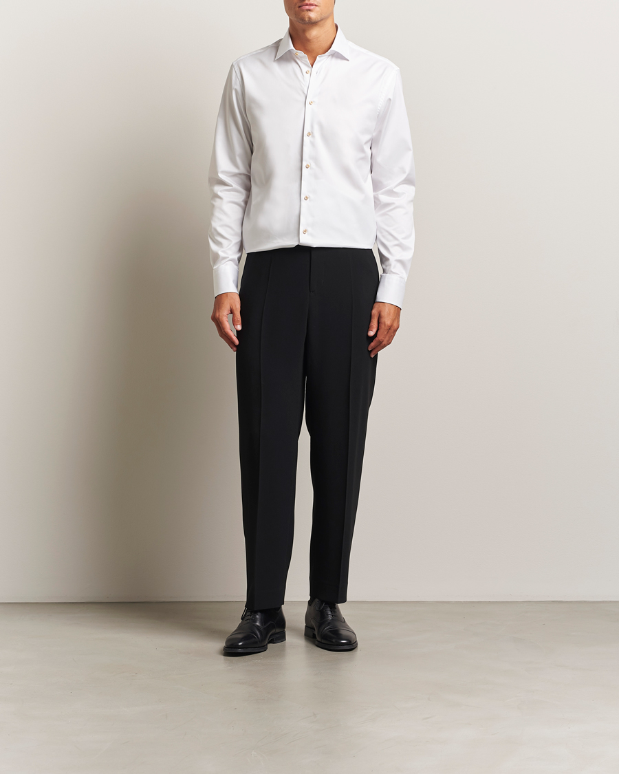Uomini | Camicie | Stenströms | Regular Fit Contrast Cotton Shirt White