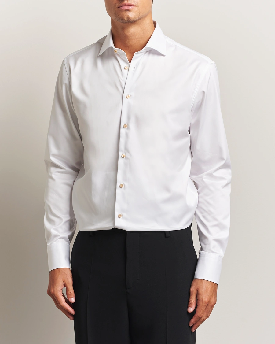 Uomini | Camicie | Stenströms | Regular Fit Contrast Cotton Shirt White