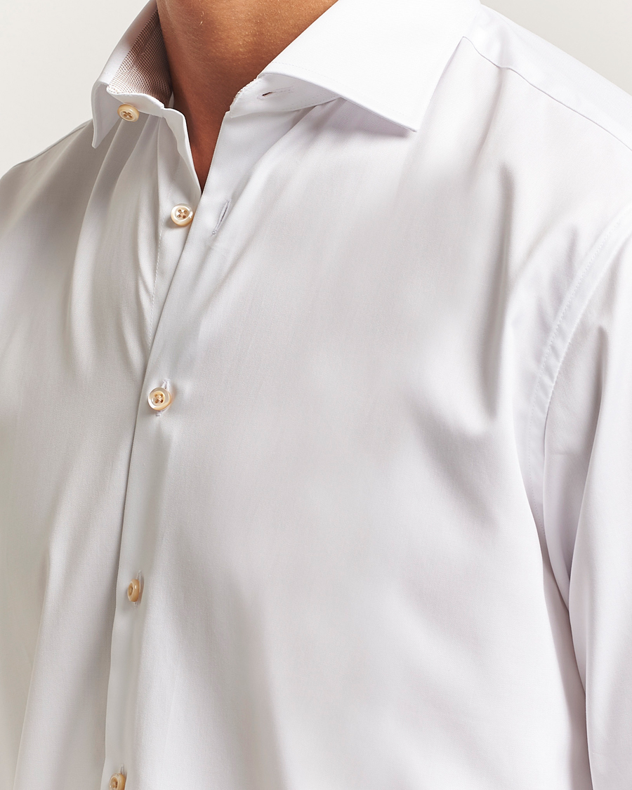 Uomini | Camicie | Stenströms | Regular Fit Contrast Cotton Shirt White