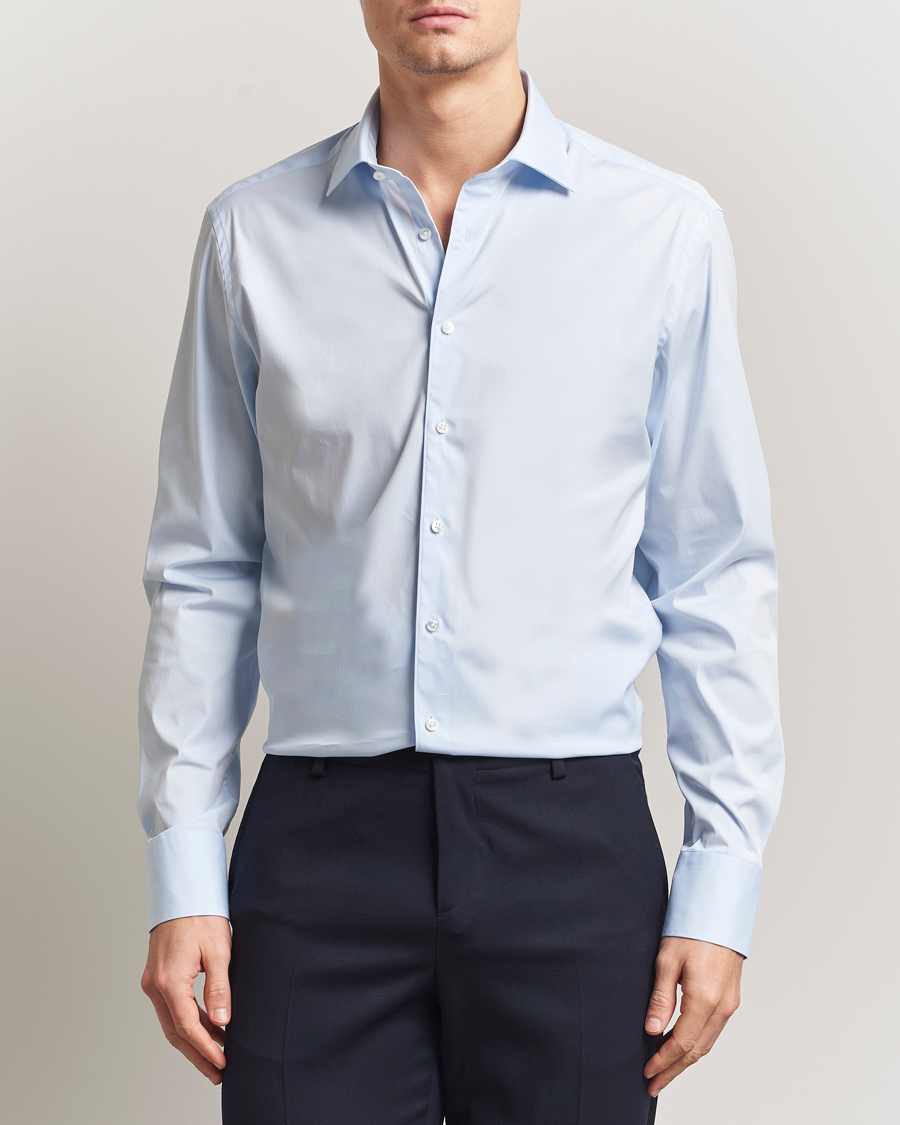 Uomini | Camicie | Stenströms | Regular Fit Cotton Stretch Shirt Light Blue