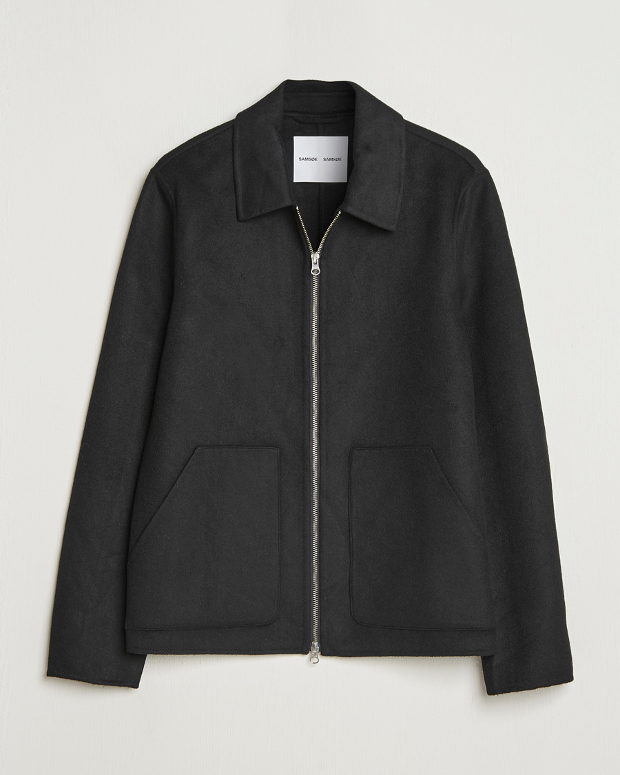 Uomini | Giacche | Samsøe Samsøe | Sapaulo Wool Full Zip Shirt Jacket Black
