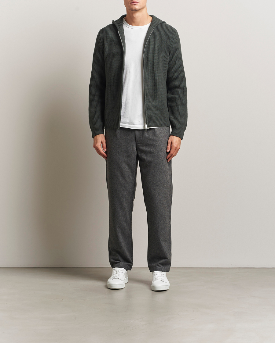 Uomini | Maglieria | Samsøe Samsøe | Isak Heavy Knitted Full Zip Hoodie Dark Evergreen