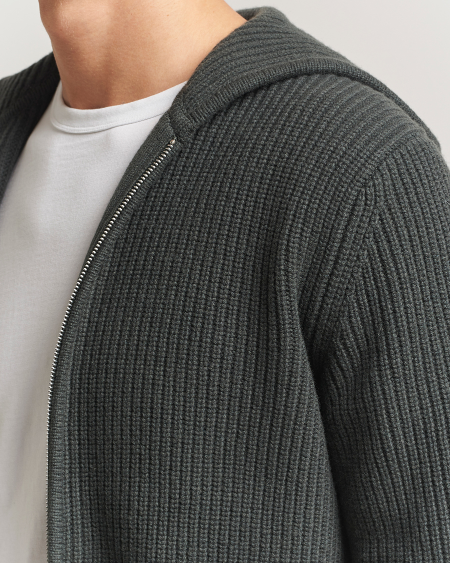 Uomini | Maglieria | Samsøe Samsøe | Isak Heavy Knitted Full Zip Hoodie Dark Evergreen