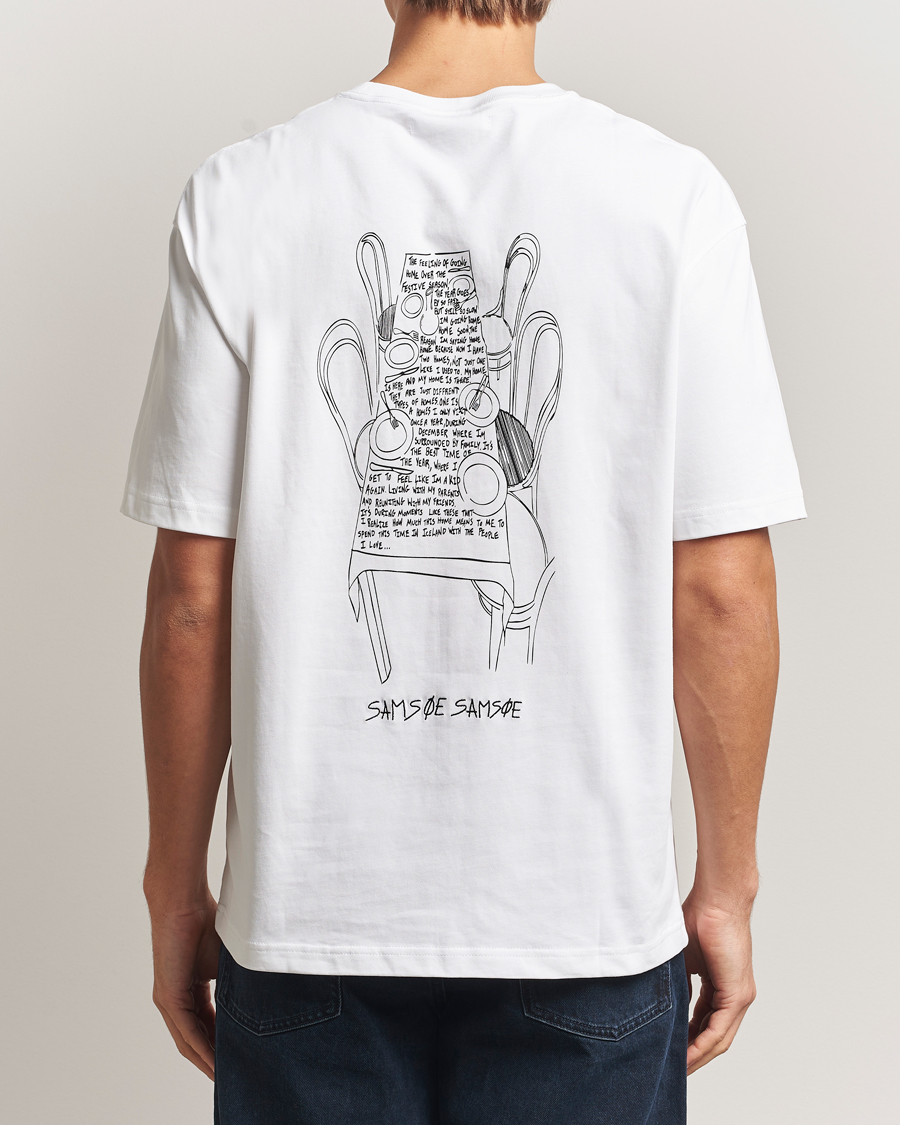 Uomini | T-shirt | Samsøe Samsøe | Dinner Printed Crew Neck T-Shirt White