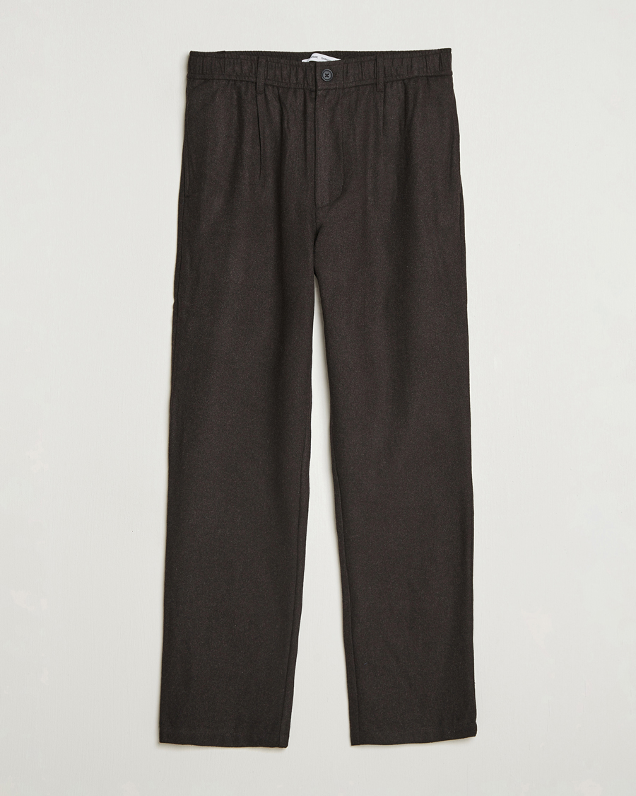Uomini | Pantaloni | Samsøe Samsøe | Bertil Flannel Drawstring Trousers Black Coffee Melange